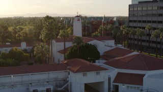 DX0002_138_044 - 5.7K aerial stock footage of a church steeple in Phoenix, Arizona seen during decent
