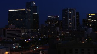 DX0002_143_069 - 5.7K aerial stock footage of high-rise office buildings at twilight, Downtown Phoenix, Arizona