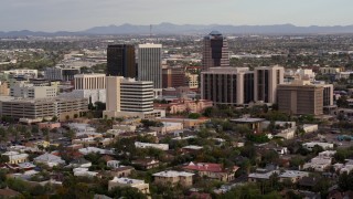 DX0002_146_005 - 5.7K aerial stock footage a view of three office towers near courthouse in Downtown Tucson, Arizona