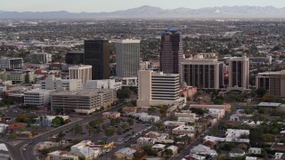 DX0002_146_008 - 5.7K aerial stock footage slowly approach three office towers in Downtown Tucson, Arizona