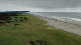 DX0002_148_008 - 4K aerial stock footage of a wide view of people on the beach in Long Beach, Washington