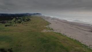 DX0002_148_021 - 4K aerial stock footage of approaching beach-goers near the ocean in Long Beach, Washington