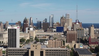 DX0002_152_004 - 5.7K aerial stock footage of the Downtown Milwaukee, Wisconsin skyline seen from the university