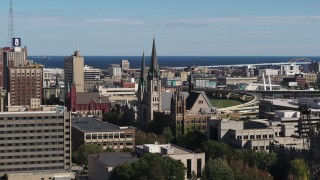 DX0002_152_011 - 5.7K aerial stock footage of the Church of the Gesu in Downtown Milwaukee, Wisconsin