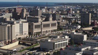 DX0002_152_018 - 5.7K aerial stock footage of a courthouse in Milwaukee, Wisconsin
