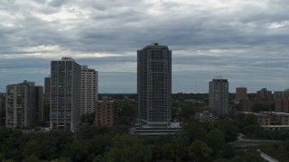 DX0002_154_027 - 5.7K aerial stock footage of a condominium high-rise in Milwaukee, Wisconsin