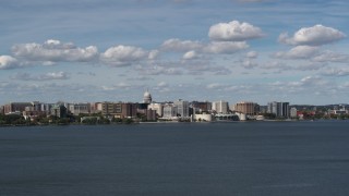DX0002_158_001 - 5.7K aerial stock footage a wide view of the city from Lake Monona, Madison, Wisconsin