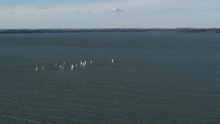DX0002_160_034 - 5.7K aerial stock footage of a group of sailboats on Lake Mendota, Madison, Wisconsin
