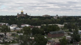 DX0002_165_028 - 5.7K aerial stock footage of the Iowa State Capitol and grounds in Des Moines, Iowa during descent
