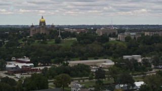 DX0002_165_040 - 5.7K aerial stock footage descend with a view of the Iowa State Capitol and grounds in Des Moines, Iowa