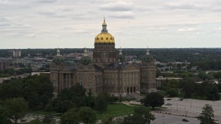 DX0002_165_041 - 5.7K stock footage aerial video of orbiting the Iowa State Capitol in Des Moines, Iowa