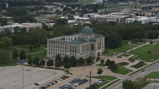 DX0002_166_002 - 5.7K aerial stock footage of an orbit of the Iowa Court of Appeals in Des Moines, Iowa
