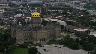 DX0002_166_015 - 5.7K aerial stock footage a stationary view of the Iowa State Capitol, Des Moines, Iowa