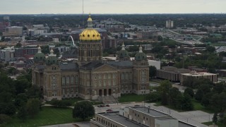 DX0002_166_016 - 5.7K stock footage aerial video of the Iowa State Capitol seen during descent, Des Moines, Iowa
