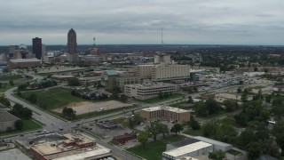 DX0002_166_046 - 5.7K aerial stock footage circling a hospital in Des Moines, Iowa