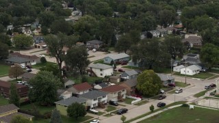 DX0002_169_008 - 5.7K stock footage aerial video of suburban homes and quiet streets in Council Bluffs, Iowa
