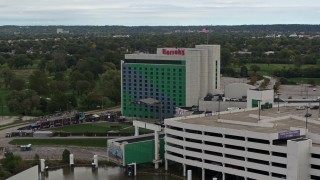 DX0002_169_036 - 5.7K aerial stock footage circling around the hotel and casino in Council Bluffs, Iowa