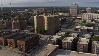 DX0002_170_034 - 5.7K aerial stock footage flying away from an apartment building in Omaha, Nebraska