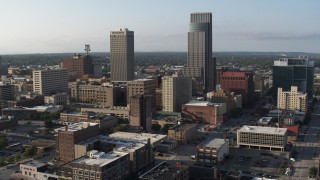 DX0002_170_038 - 5.7K aerial stock footage stationary view of the city's skyscrapers in Downtown Omaha, Nebraska