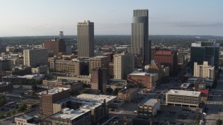 DX0002_170_039 - 5.7K aerial stock footage static view of the city's skyscrapers in Downtown Omaha, Nebraska