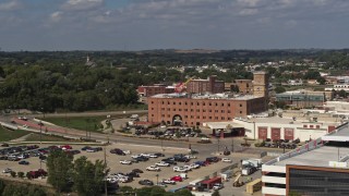 DX0002_175_012 - 5.7K aerial stock footage slow approach to the Hard Rock Hotel and Casino, Downtown Sioux City, Iowa