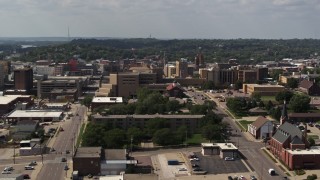 DX0002_175_016 - 5.7K aerial stock footage of a stationary view of hospital, Downtown Sioux City, Iowa