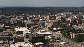 DX0002_175_019 - 5.7K stock footage aerial video office buildings and hospital, Downtown Sioux City, Iowa