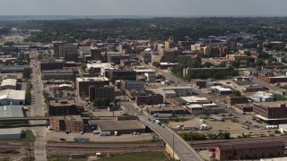 DX0002_175_028 - 5.7K stock footage aerial video a wide view of the downtown area of the city, Downtown Sioux City, Iowa