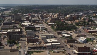 DX0002_175_029 - 5.7K aerial stock footage approach and flyby the downtown area of the city, Downtown Sioux City, Iowa
