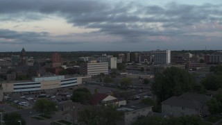 DX0002_176_033 - 5.7K aerial stock footage the city's downtown area at twilight, Downtown Sioux Falls, South Dakota