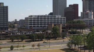 DX0002_177_034 - 5.7K aerial stock footage of a stationary view of city hall in Downtown Memphis, Tennessee