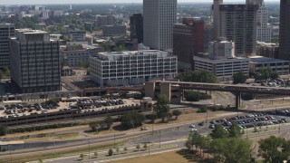 DX0002_177_035 - 5.7K aerial stock footage of ascending away from city hall in Downtown Memphis, Tennessee