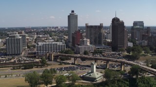 DX0002_178_005 - 5.7K aerial stock footage flyby city hall and office towers in Downtown Memphis, Tennessee