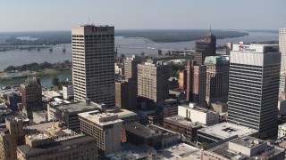 DX0002_179_010 - 5.7K aerial stock footage reverse view of the One Commerce Square office tower in Downtown Memphis, Tennessee