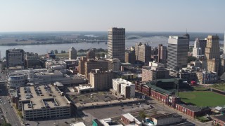 DX0002_179_011 - 5.7K aerial stock footage fly away from the One Commerce Square office tower in Downtown Memphis, Tennessee