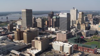 DX0002_179_012 - 5.7K aerial stock footage of an orbit of high-rise office towers in Downtown Memphis, Tennessee