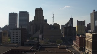 DX0002_180_001 - 5.7K stock footage aerial video approach high-rise office buildings in Downtown Memphis, Tennessee and ascend