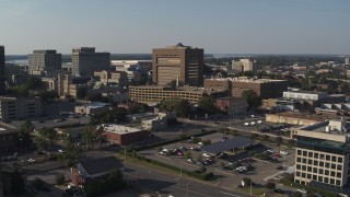 DX0002_180_011 - 5.7K aerial stock footage ascend and focus on the Shelby County Criminal Justice Center, Downtown Memphis, Tennessee
