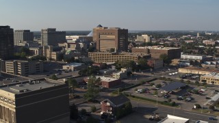 DX0002_180_012 - 5.7K aerial stock footage a view of the Shelby County Criminal Justice Center, Downtown Memphis, Tennessee