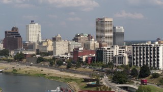 DX0002_183_022 - 5.7K aerial stock footage of One Commerce Square and city buildings, Downtown Memphis, Tennessee