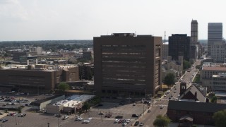 DX0002_184_003 - 5.7K aerial stock footage of orbiting the county courthouse in Downtown Memphis, Tennessee