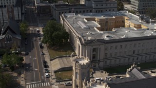 DX0002_184_019 - 5.7K aerial stock footage of a stationary view of the courthouse in Downtown Memphis, Tennessee