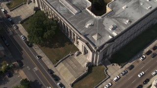 DX0002_184_026 - 5.7K aerial stock footage a bird's eye view of courthouse, Downtown Memphis, Tennessee