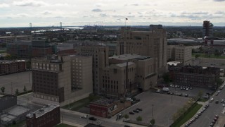 DX0002_191_004 - 5.7K aerial stock footage of orbiting the Detroit Masonic Temple building, Detroit, Michigan