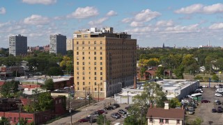 DX0002_194_012 - 5.7K aerial stock footage of a stationary view of an apartment complex in Detroit, Michigan