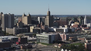 DX0002_202_006 - 5.7K aerial stock footage wide orbit of the Rand Building in Downtown Buffalo, New York