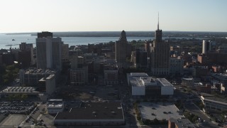 DX0002_203_005 - 5.7K aerial stock footage of a trio of office towers in Downtown Buffalo, New York
