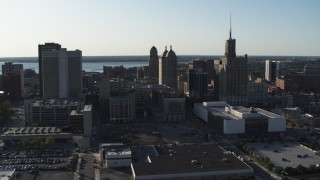 DX0002_203_008 - 5.7K aerial stock footage ascend toward a trio of office towers in Downtown Buffalo, New York