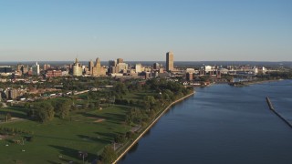 DX0002_203_019 - 5.7K aerial stock footage a wide view of the city's skyline in Downtown Buffalo, New York