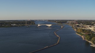 DX0002_203_022 - 5.7K aerial stock footage approach and flyby the Peace Bridge in Buffalo, New York